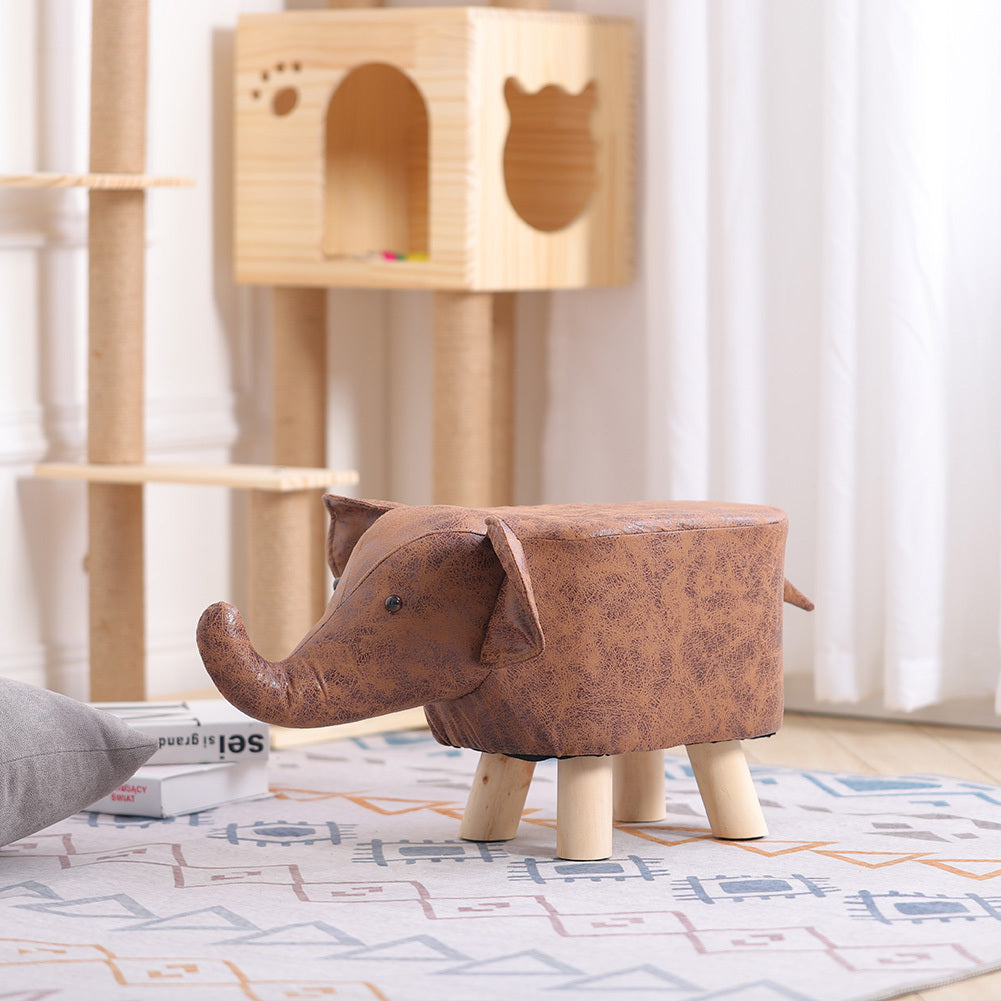 Cute Animal Shape Footstool Upholstered Kids Ottoman Pouffe Bedroom Playroom