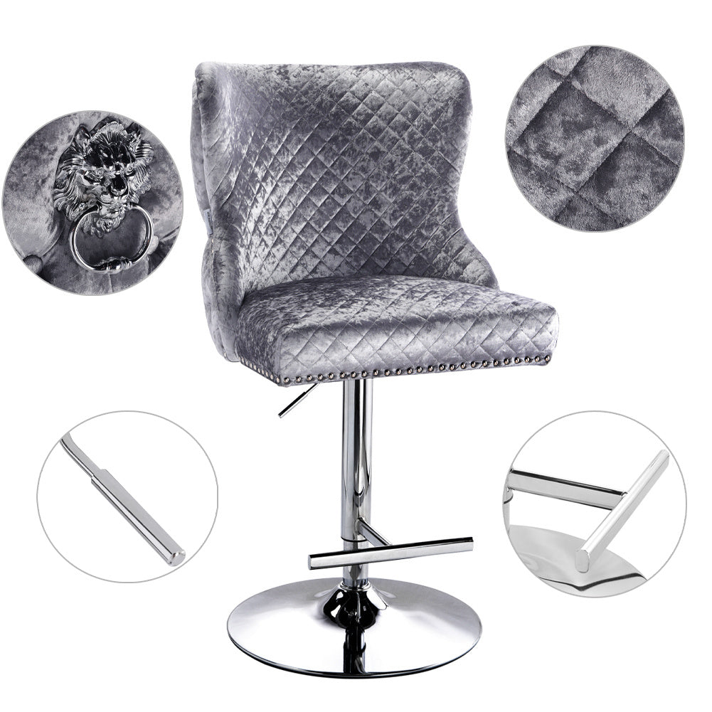 Crushed Velvet Padded Bar Stool Swivel Gas Lift Tufted Pub Stool