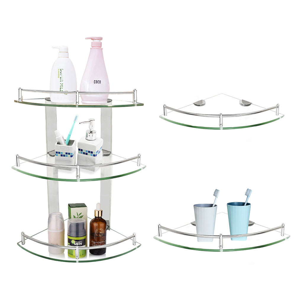 1/3 Tier Wall Mounted Glass Bathroom Caddy Corner Shelf Shower Storage