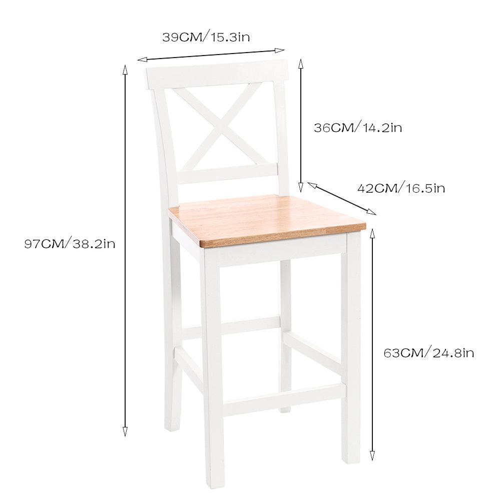 3 Piece Pine Pub Bar Table Set Kitchen Counter Height Table Set with 2 Stools
