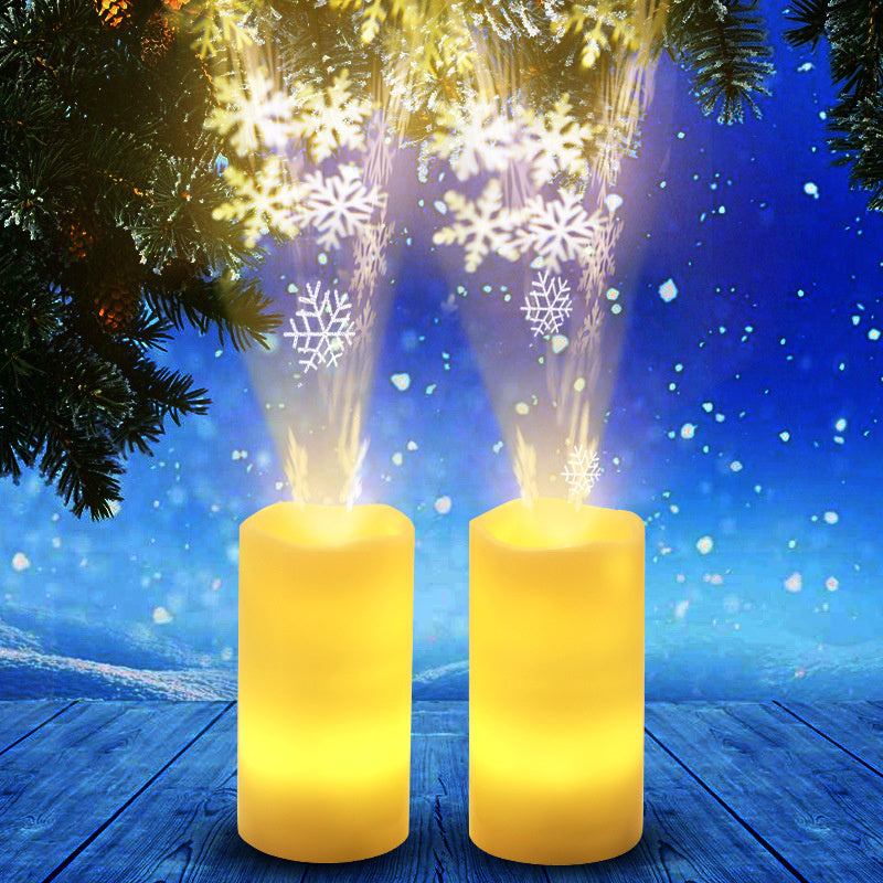 LED Flameless Pillar Candle Light Night Light Snowflake Projection 4 Timing Mode
