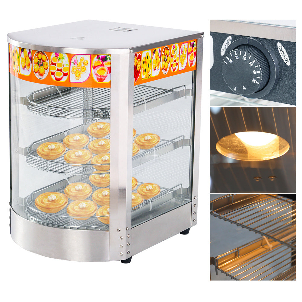 3 Tier Commercial Food Display Warmer Countertop Pie Chicken Heating Showcase