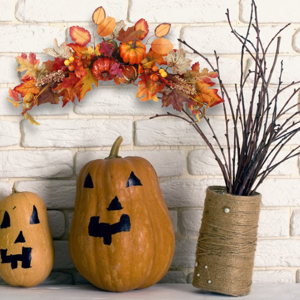 60cm Halloween Autumn Maple Leaf Pumpkin Wreath Door Garland
