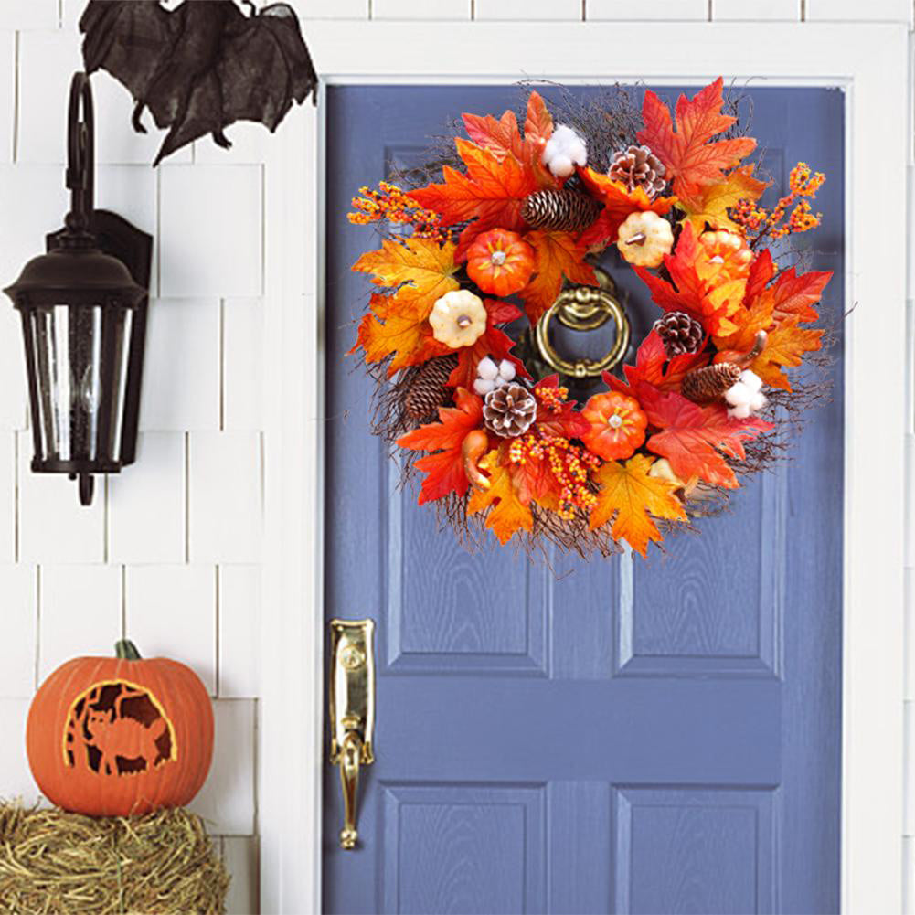 Autumn Maple Leaf Pumpkin Wreath Halloween Home Party Decor