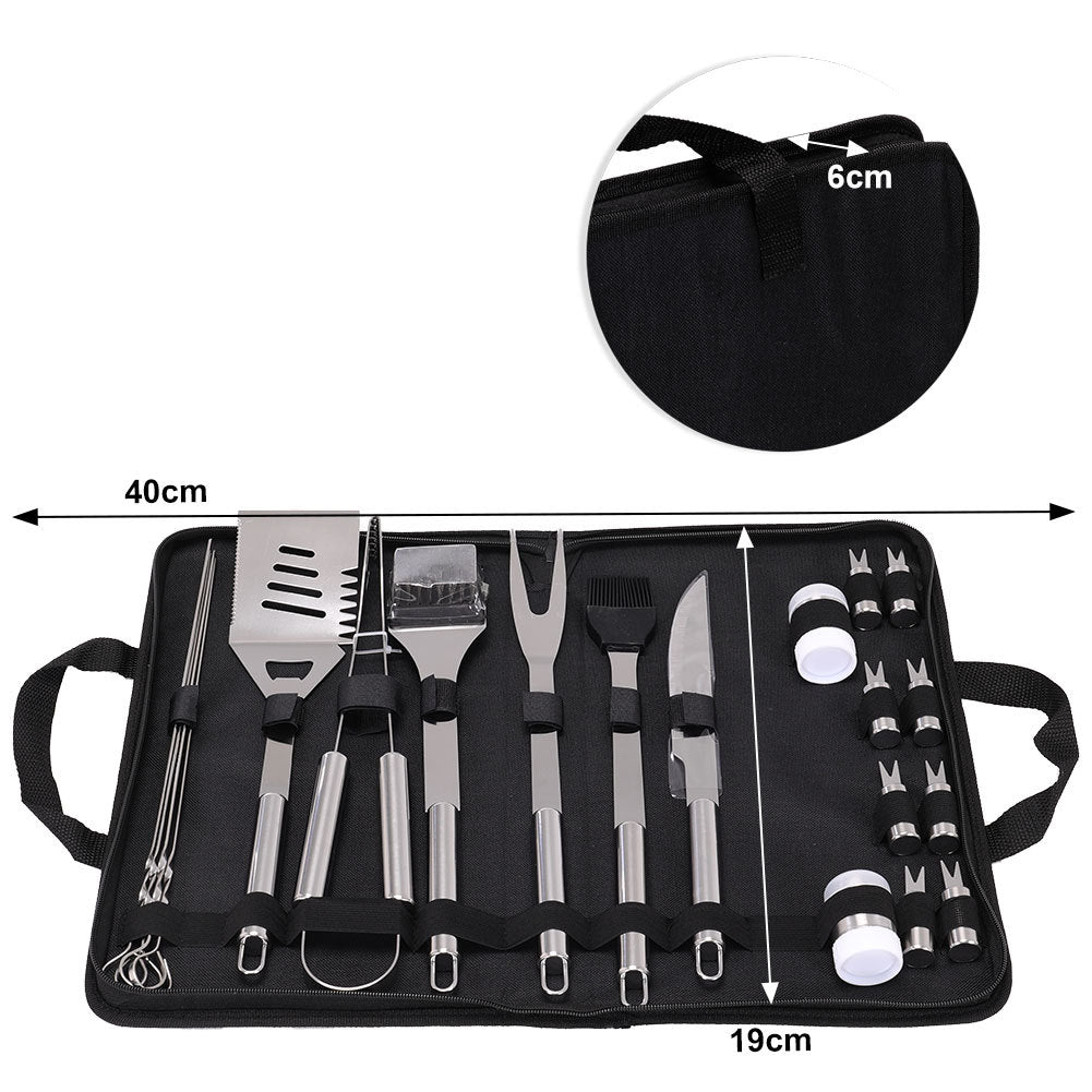 20Pcs Steel BBQ Grill Tools Set Outdoor Barbecue Utensils