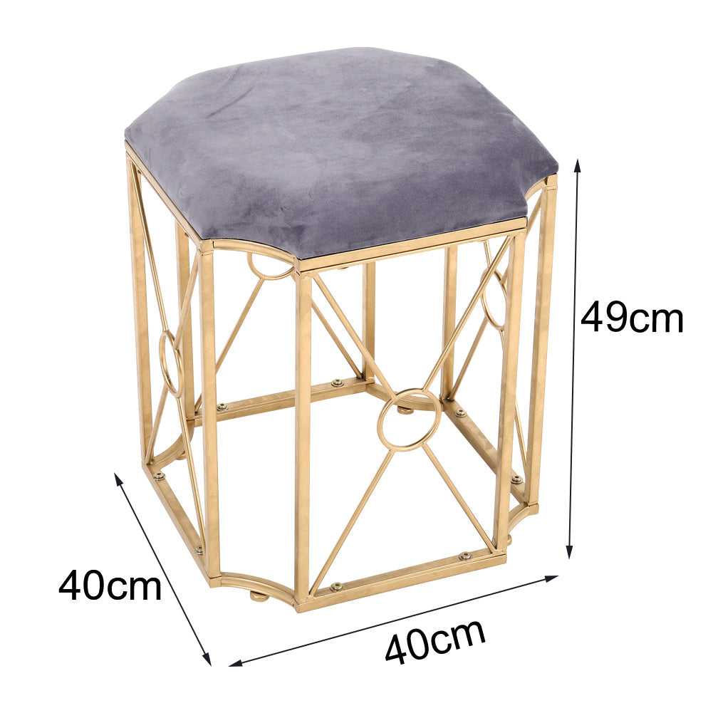 Velvet Padded Stool Makeup Vanity Chair Seat With Metal Leg Bedroom Dining Room
