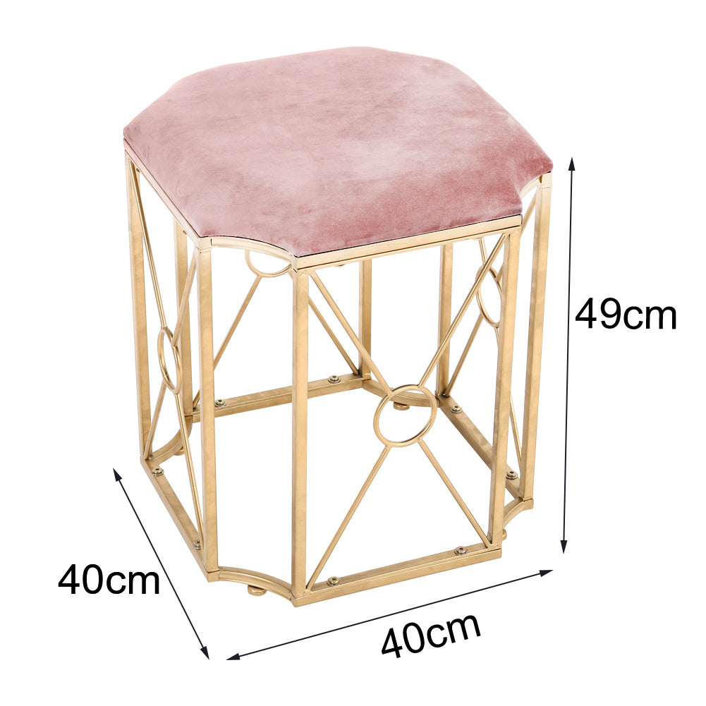 Velvet Padded Stool Makeup Vanity Chair Seat With Metal Leg Bedroom Dining Room