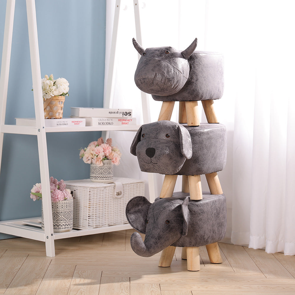 Cute Animal Shape Footstool Upholstered Kids Ottoman Pouffe Bedroom Playroom