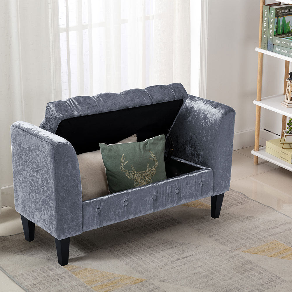 Upholstered Velvet Bed End Bench Tufted Storage Ottoman Chaise Scroll Arms
