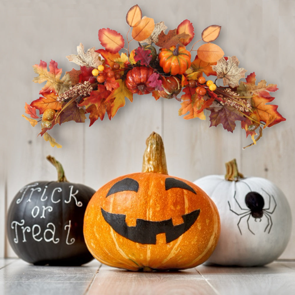 60cm Halloween Autumn Maple Leaf Pumpkin Wreath Door Garland