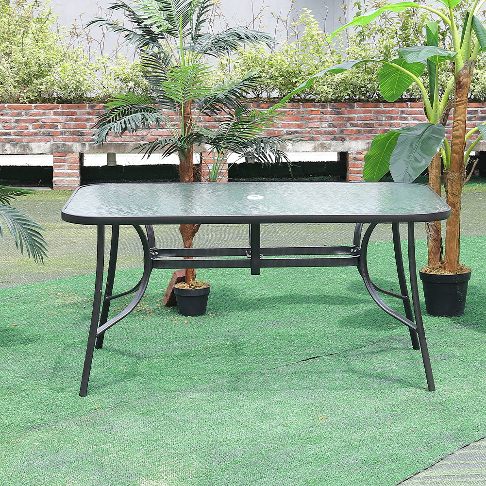 Outdoor Glass Table w/Umbrella Hole Bistro Balcony Drinks Coffee Tables