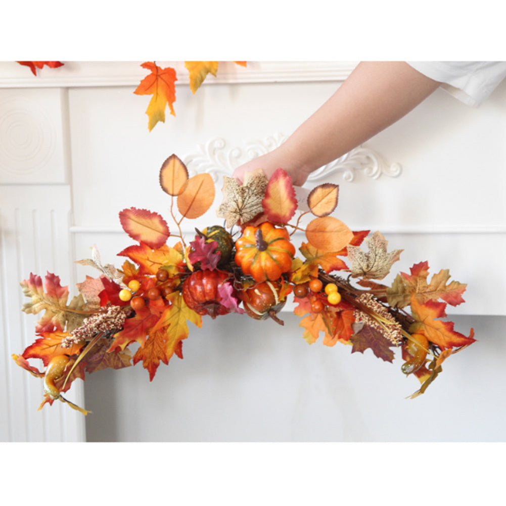60cm Halloween Autumn Maple Leaf Pumpkin Wreath Door Garland