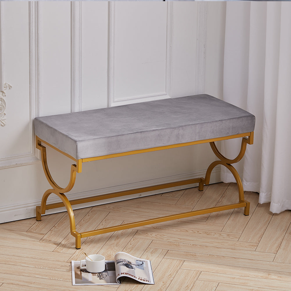 2 Seater Upholstered Velvet Bench Pouffe Bed End Stool
