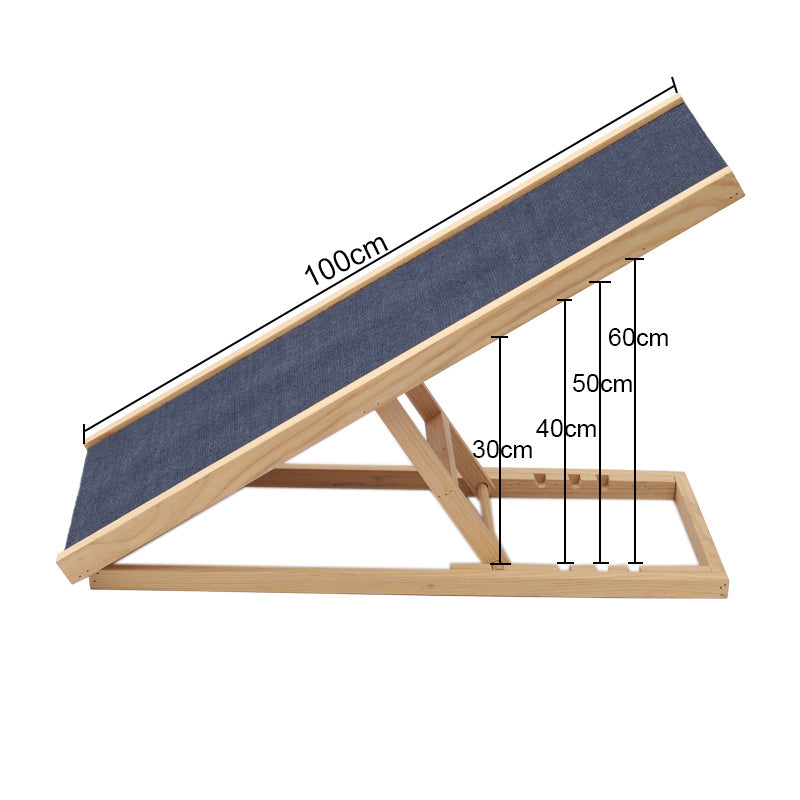 Pinewood Non-Slip Dog Ramp Ladder Adjustable Height Travel Car Bed