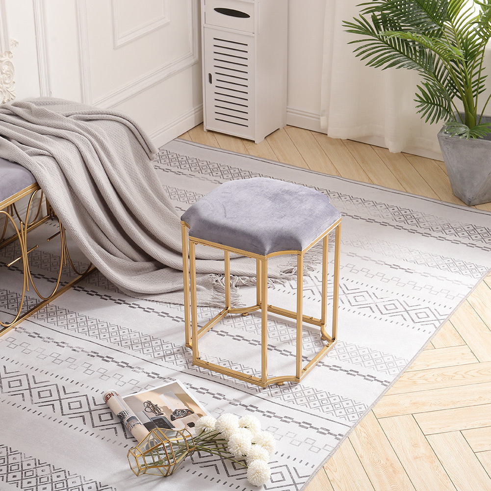 Velvet Uphostered Dressing Table Stool Minimalist Makeup Vanity Chair Geometric Legs