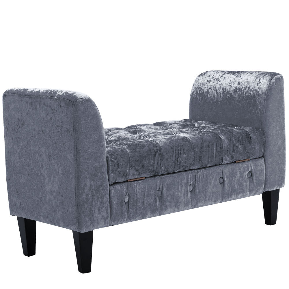 Upholstered Velvet Bed End Bench Tufted Storage Ottoman Chaise Scroll Arms