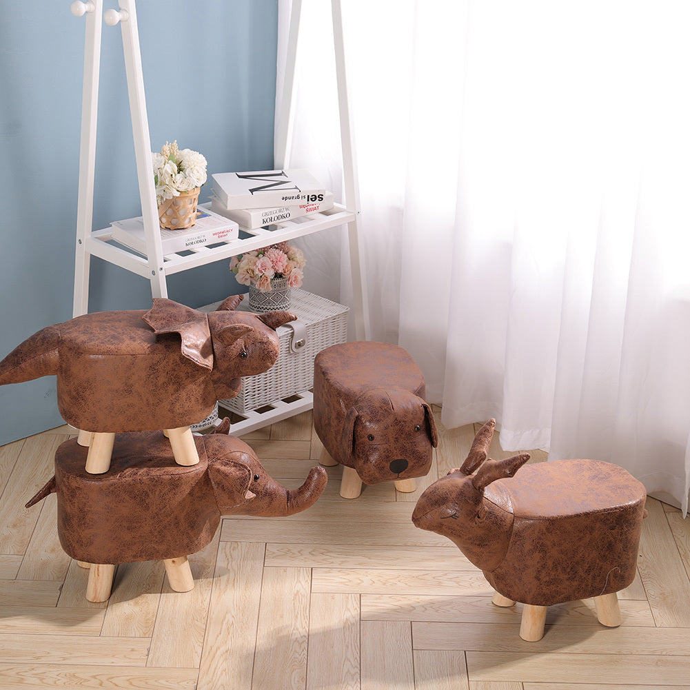Cute Animal Shape Footstool Upholstered Kids Ottoman Pouffe Bedroom Playroom