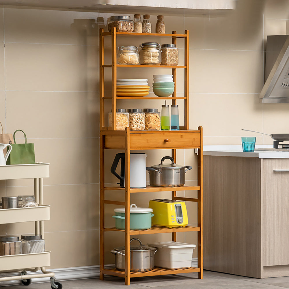 7 Tier Wood Bookcase Cupboard Storage Shelf Shelving Unit with Drawer