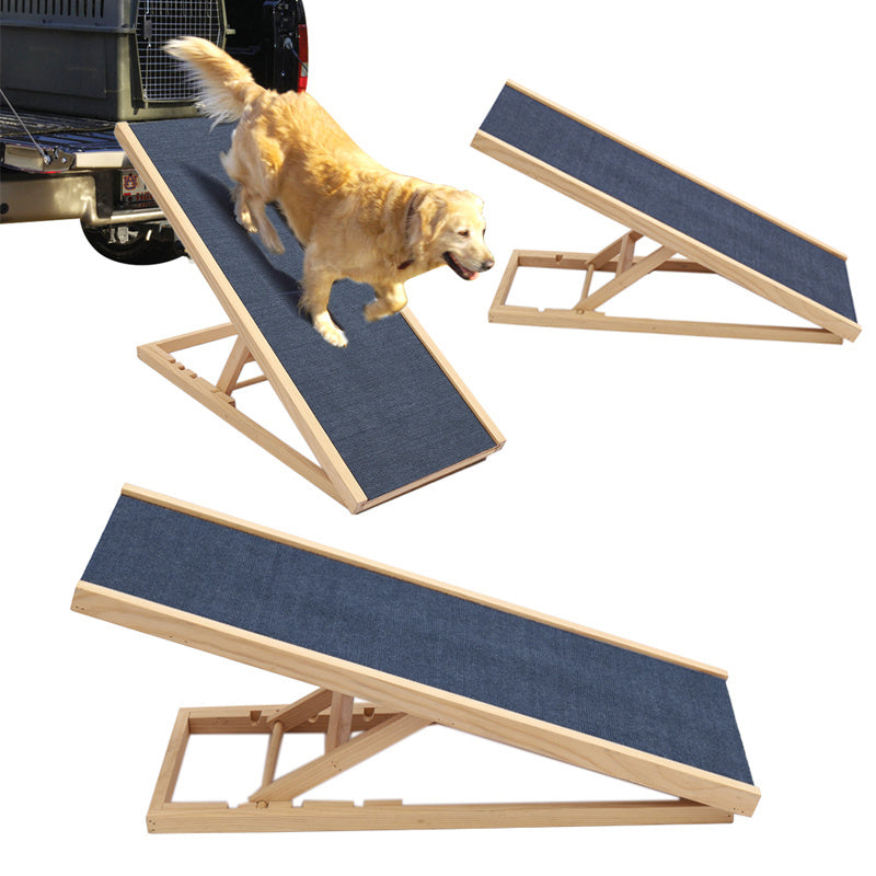 Pinewood Non-Slip Dog Ramp Ladder Adjustable Height Travel Car Bed