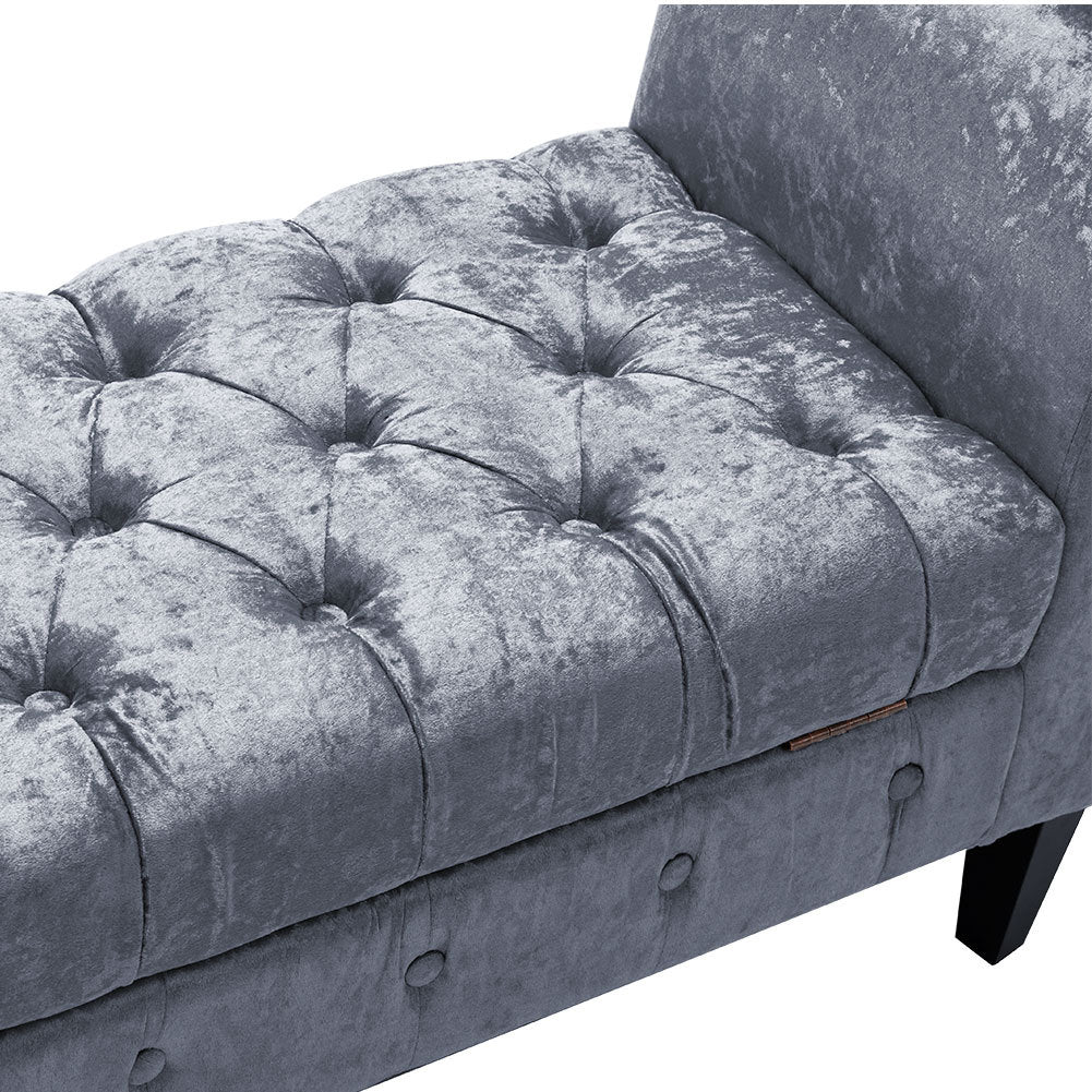 Upholstered Velvet Bed End Bench Tufted Storage Ottoman Chaise Scroll Arms