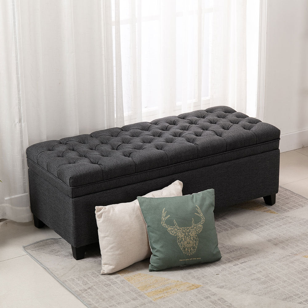 Chesterfield Linen Bed End Bench Upholstered Tufted Storage Ottoman Window Seat