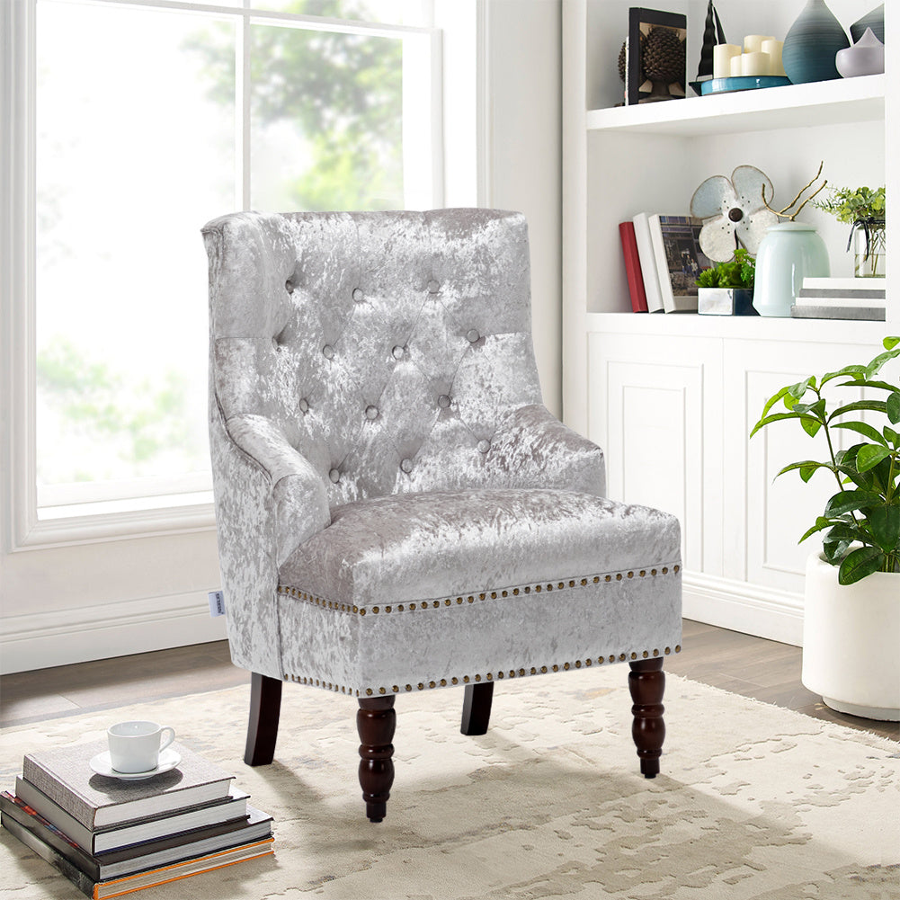 Chesterfield Crushed Velvet Dining Chair Button Studded Armchair