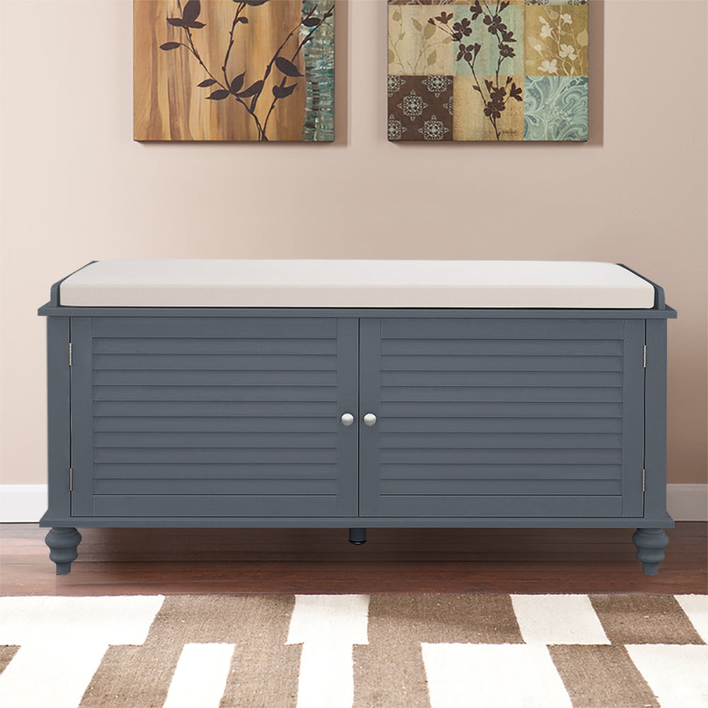 Wooden Hallway Shoe Storage Bench Organiser 2 Door Cabinet Stand Seating w/ Cushion