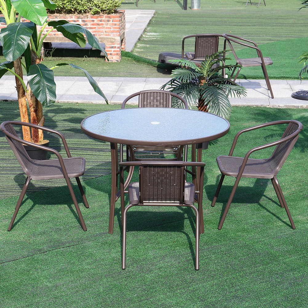 Outdoor Glass Table w/Umbrella Hole Bistro Balcony Drinks Coffee Tables