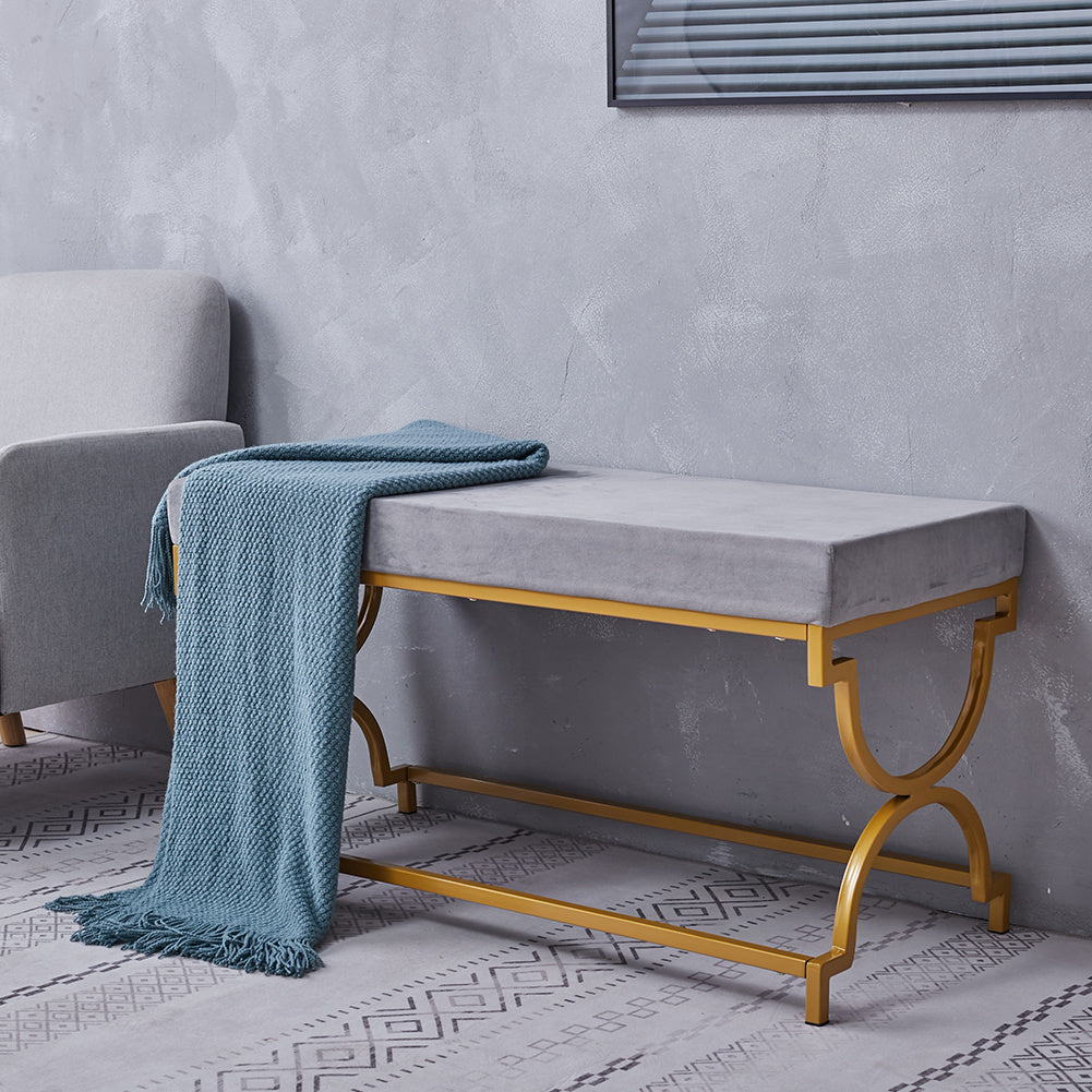 2 Seater Upholstered Velvet Bench Pouffe Bed End Stool