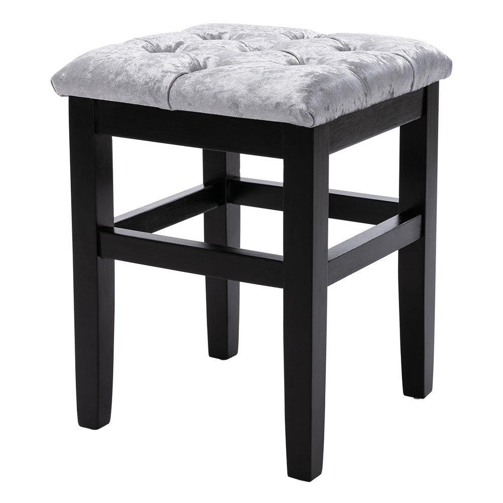 Vanity Dressing Table Stool Button Top Padded Makeup Chair with Wooden Legs