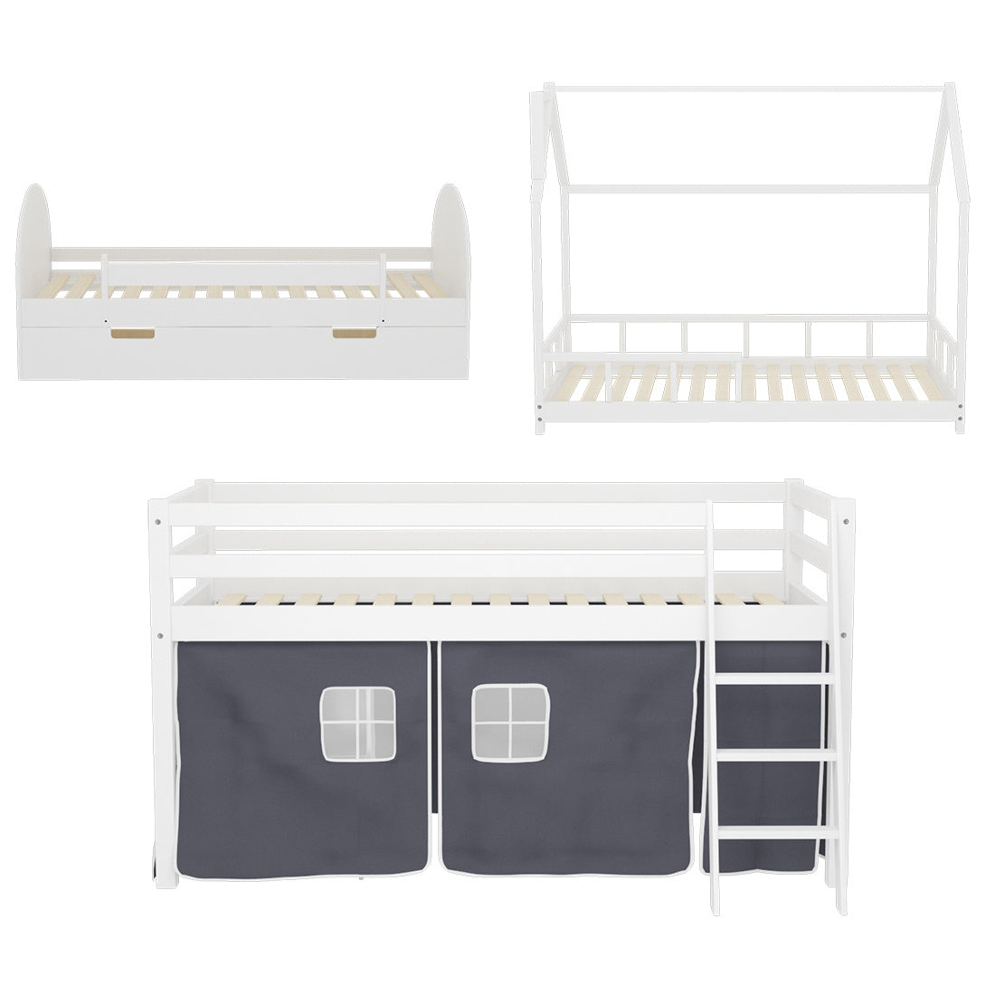 Pine Wood Kids Children Large Single Bed House Bed Frame