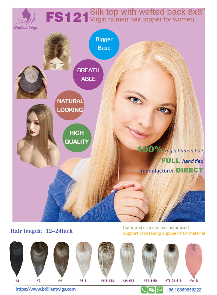 8x8 inch Silk Top with Weft Base Virgin Human Hair Topper Best Choice Natural Looking