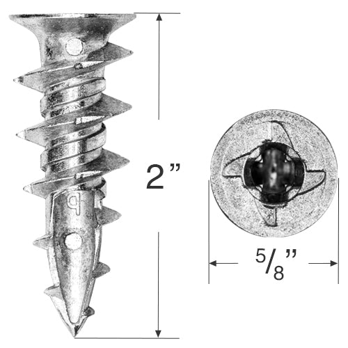  Metal 2" Drill In Screw Anchor for Drywall 