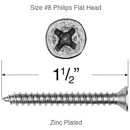  Size #8 Flat Head Phillips Screw - 1 1/2" Long 