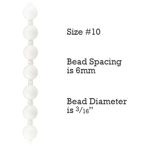  Size #10 Plastic Bead Chain for Roller Shades & Vertical Blinds - 6mm Spacing (By-the-Foot) 