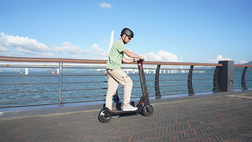 riding an adults electric scooter