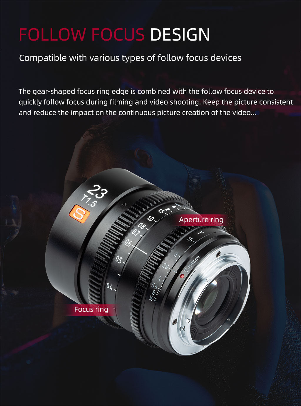 Compatible with Sony E-Mount VILTROX 33mm T1.5 E-Mount Cine Lens Large Aperture Cinelens 