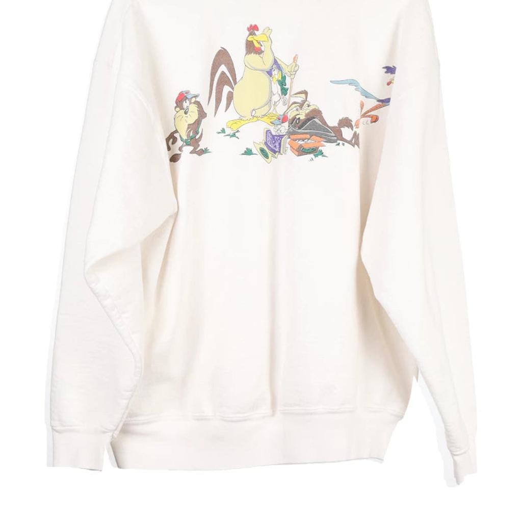 Looney Tunes Acme Clothing Cartoon Sweatshirt - Large White Cotton Blend