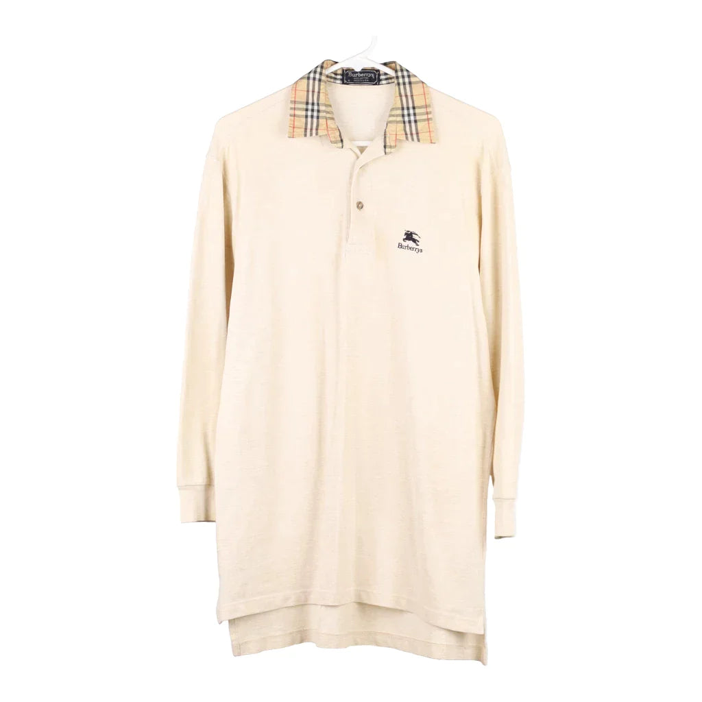 Burberry Novacheck Long Sleeve Polo Shirt - Medium Beige Cotton