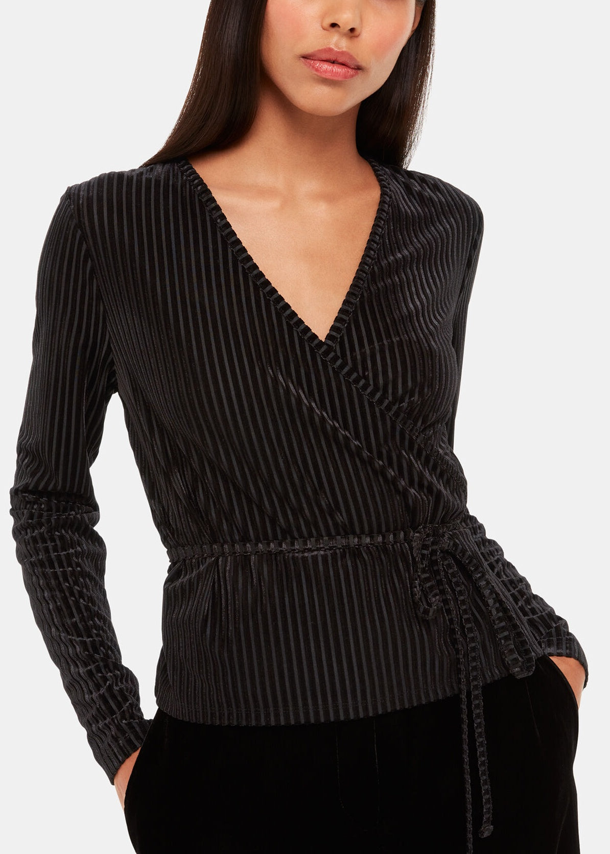 Velvet Stripe Wrap Cardigan 38072 Black