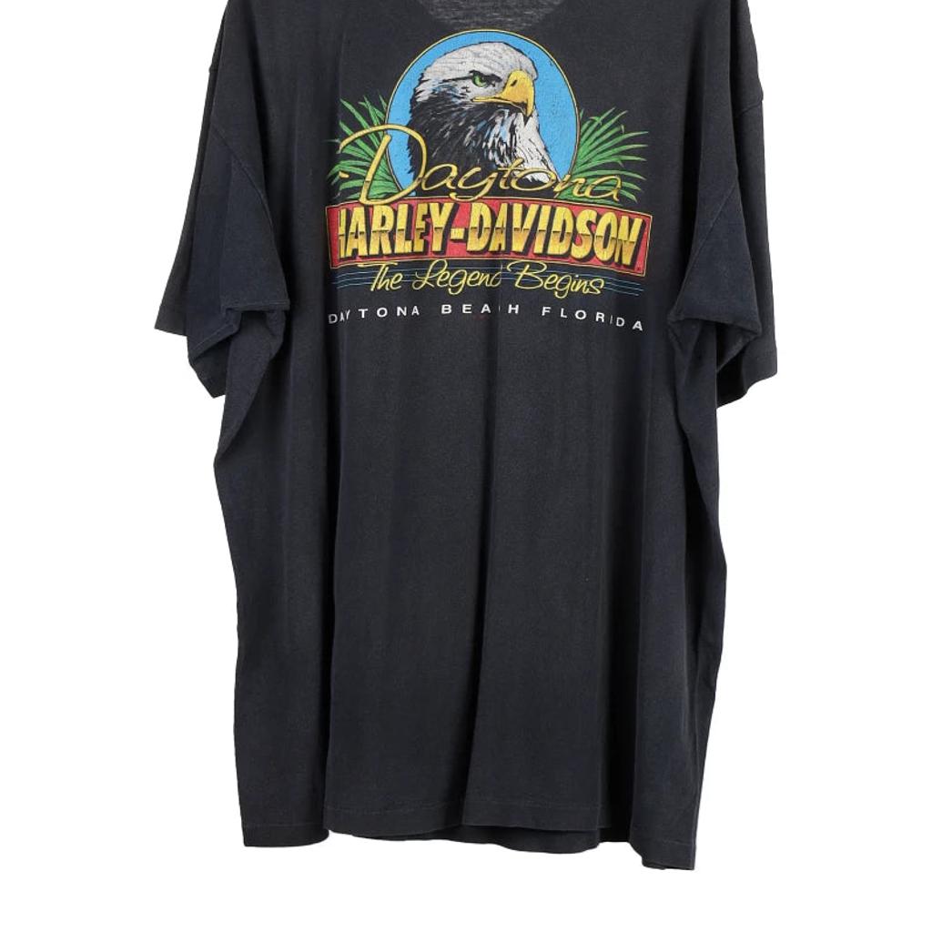 Daytona Beach Florida Harley Davidson Graphic T-Shirt - 2XL Black Cotton