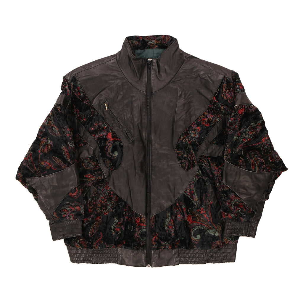 Alia Floral Leather Jacket - Large Black Leather