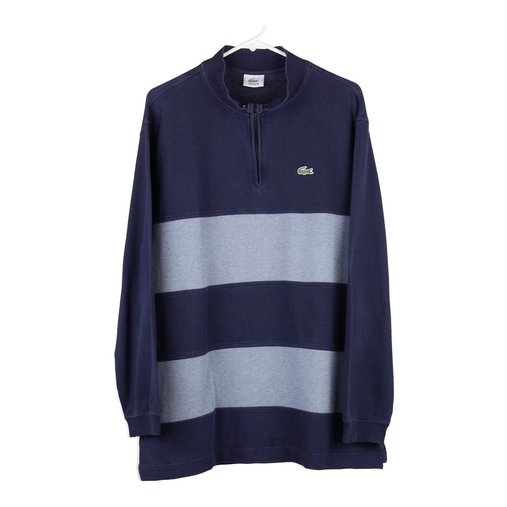 Lacoste Striped 1/4 Zip - XL Blue Cotton