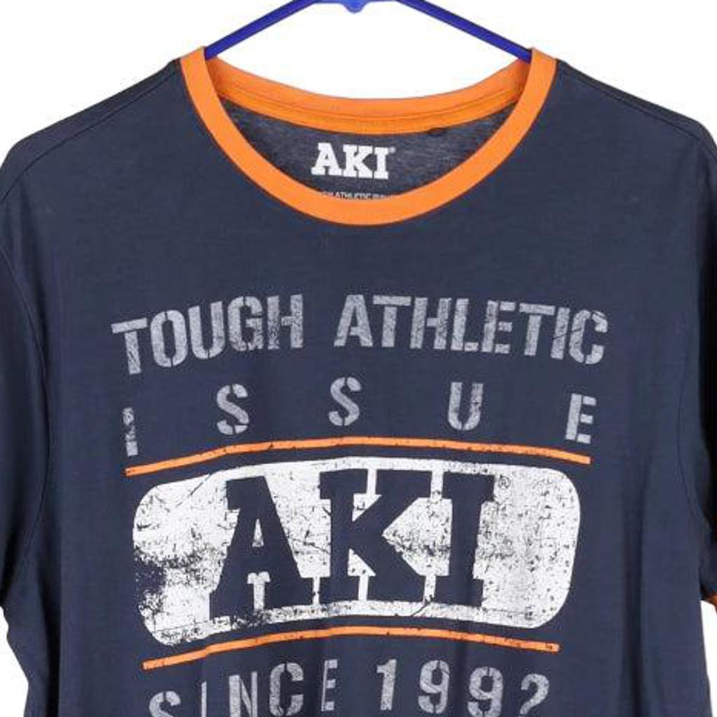 Aki Spellout T-Shirt - Medium Navy Cotton