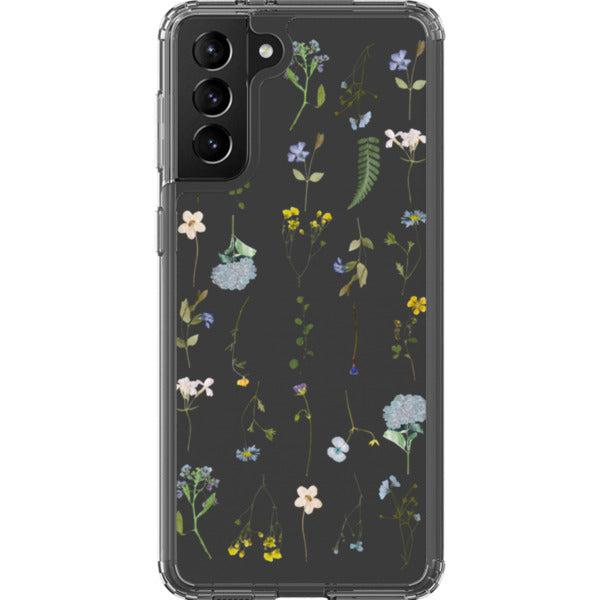 Blue Pressed Wild Flower Print Clear Phone Case