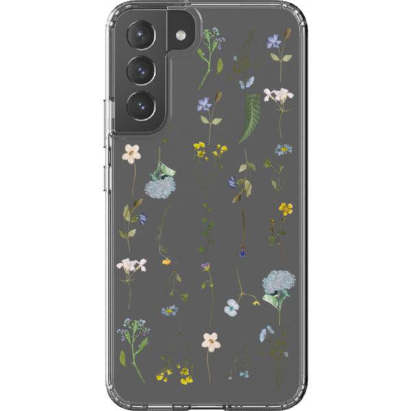 Blue Pressed Wild Flower Print Clear Phone Case