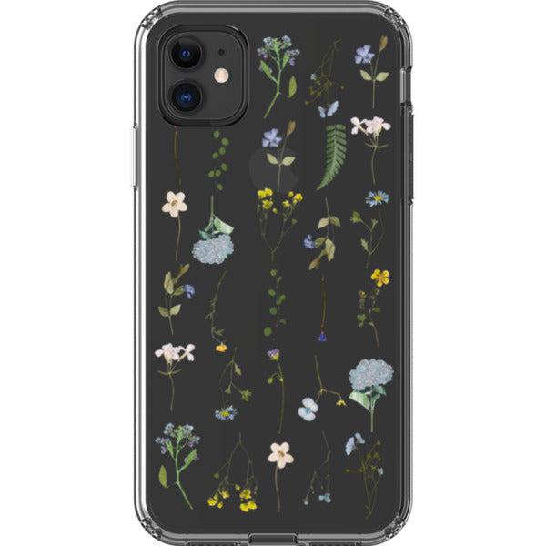 Blue Pressed Wild Flower Print Clear Phone Case