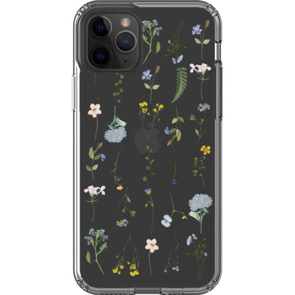 Blue Pressed Wild Flower Print Clear Phone Case