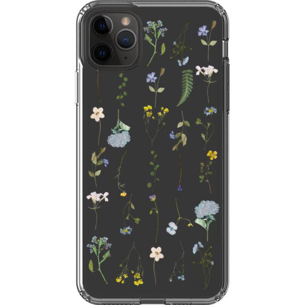 Blue Pressed Wild Flower Print Clear Phone Case