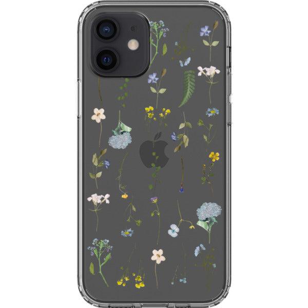 Blue Pressed Wild Flower Print Clear Phone Case